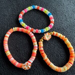 Handmade Tropical Sunrise Orange Coral Hibiscus Faux Pearl 3 Bracelet Set